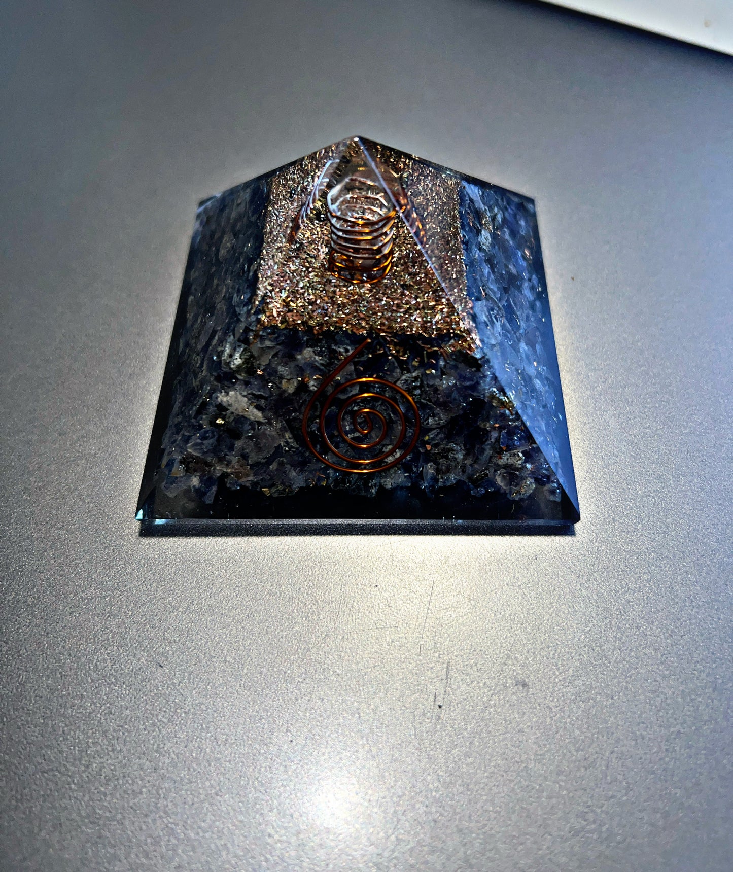 Iolite Sigil Copper Charged Orgone Crystal Generator & Pyramid (Rare) (Sends Your Intention Out)