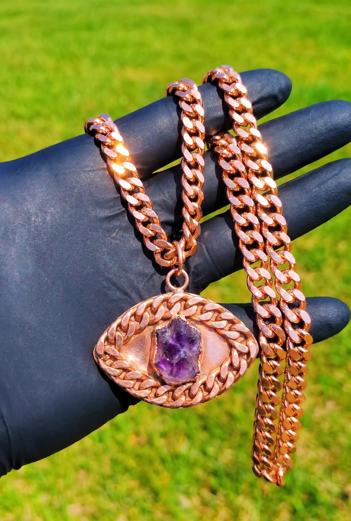 Copper Cuban Link Chain And Eye Pendant