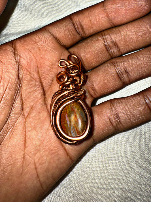 Petrified Wood Pendent - (Rare) Copper Wrapped & Charged - Builds Patience & Past Life
