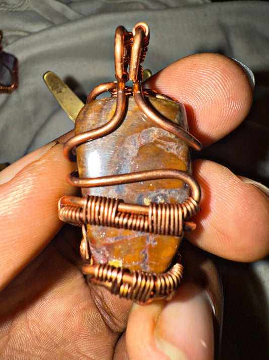Petrified Wood Pendent - (Rare) Copper Wrapped & Charged - Builds Patience & Past Life