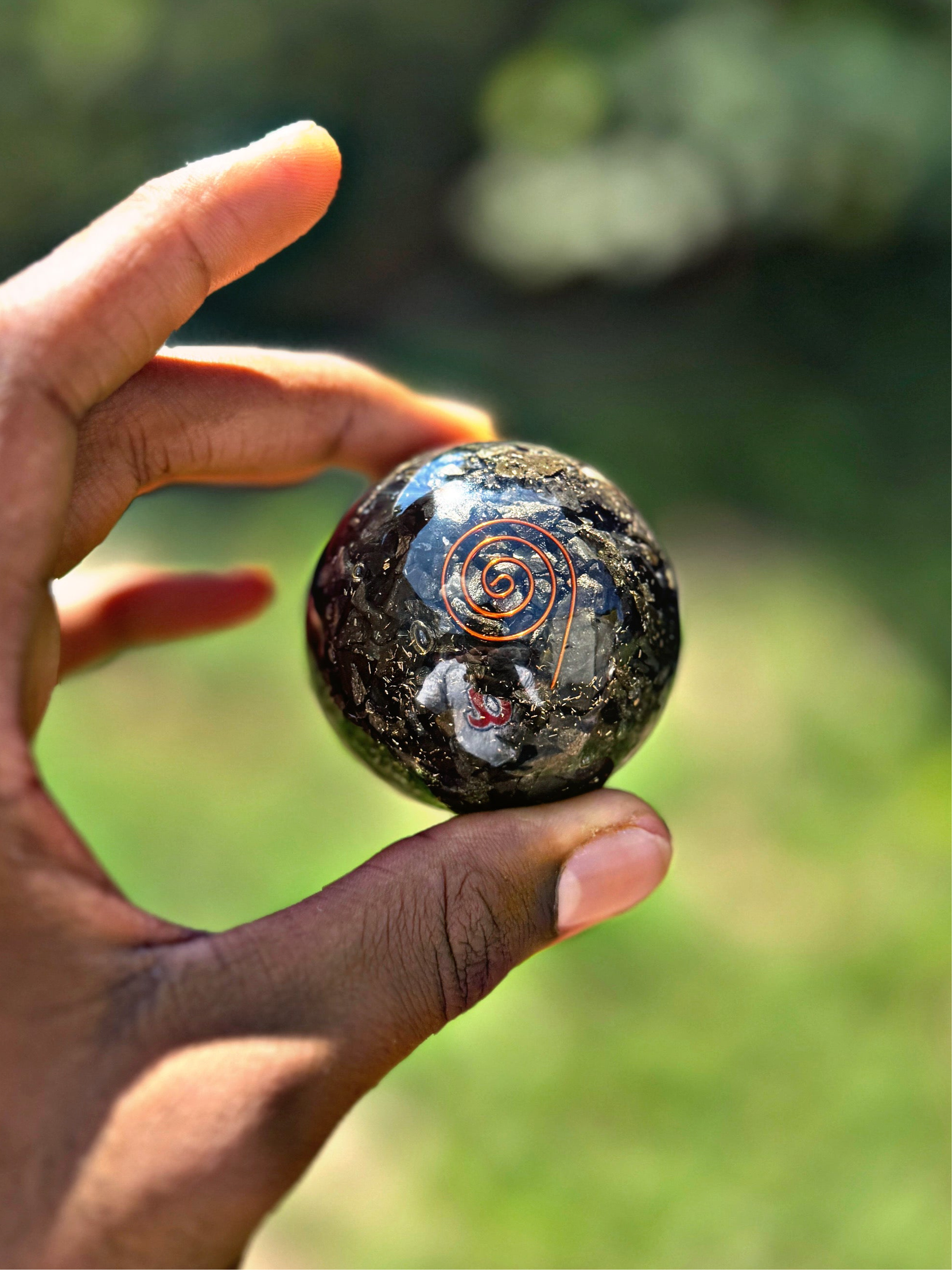 Sri Yantra Pyrite - Orgone Copper Charged Sphere - Use To Manifest Your Prosperity Fast (Super Rare)
