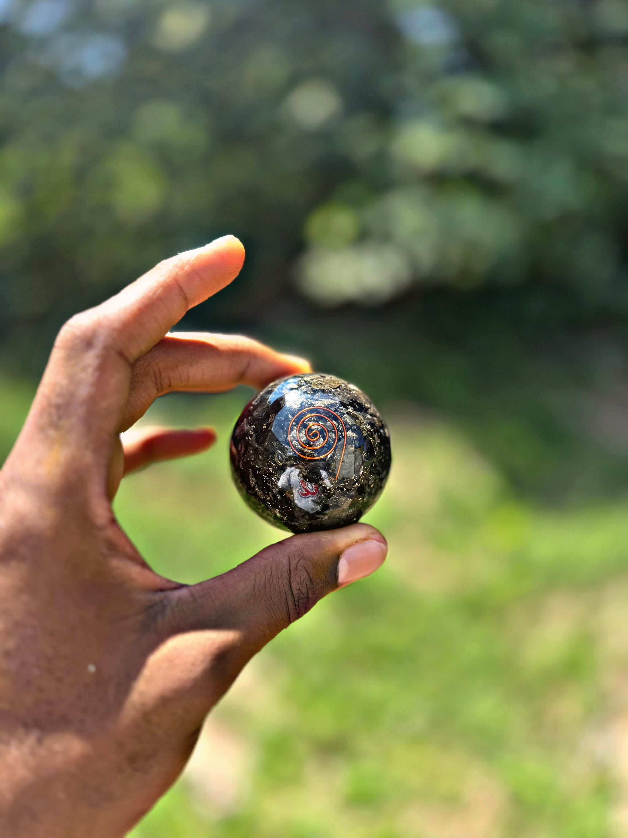 Sri Yantra Pyrite - Orgone Copper Charged Sphere - Use To Manifest Your Prosperity Fast (Super Rare)