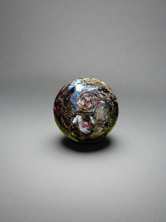 Sri Yantra Pyrite - Orgone Copper Charged Sphere - Use To Manifest Your Prosperity Fast (Super Rare)
