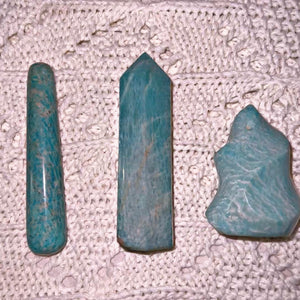 3 Amazonite Healing Handmande Crystals – Empower Your Spirit with Calming Energy, Stress Relief, and Throat Chakra Balance