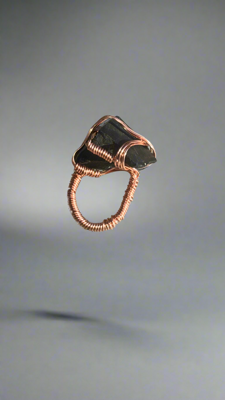 Beyond 5D Copper Wire Wrapped Black Obsedian Ring (Very Rare) (EMF)