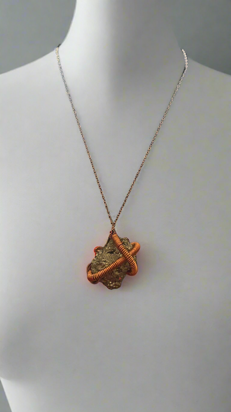 Pyrite Wire Wrapped Copper Necklace Chain (Powerful For Financial Confidence & Drawing
Wealth)