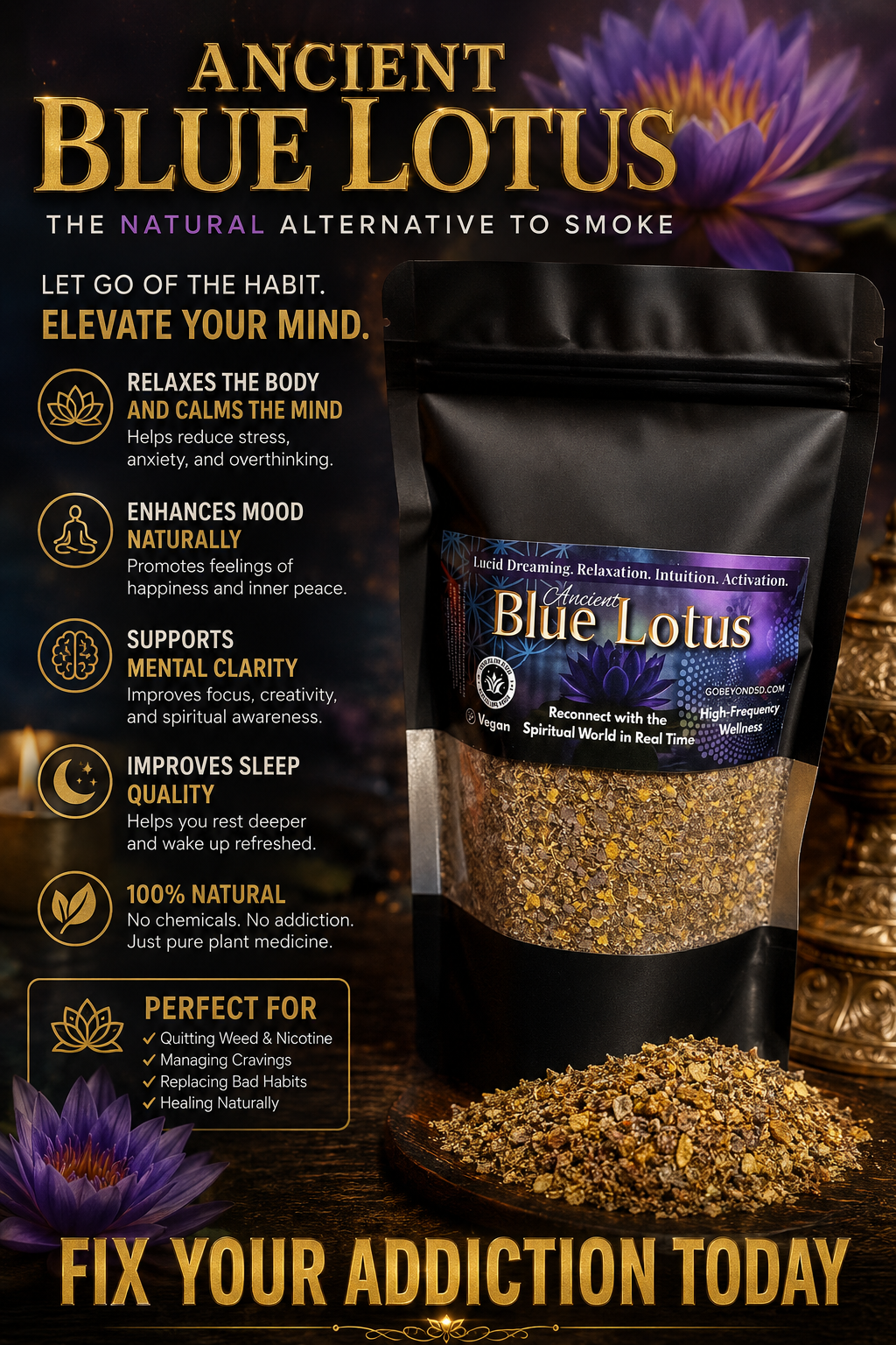 Egyptian Blue Lotus - Pesticide Free - Organic Grade (2oz)
