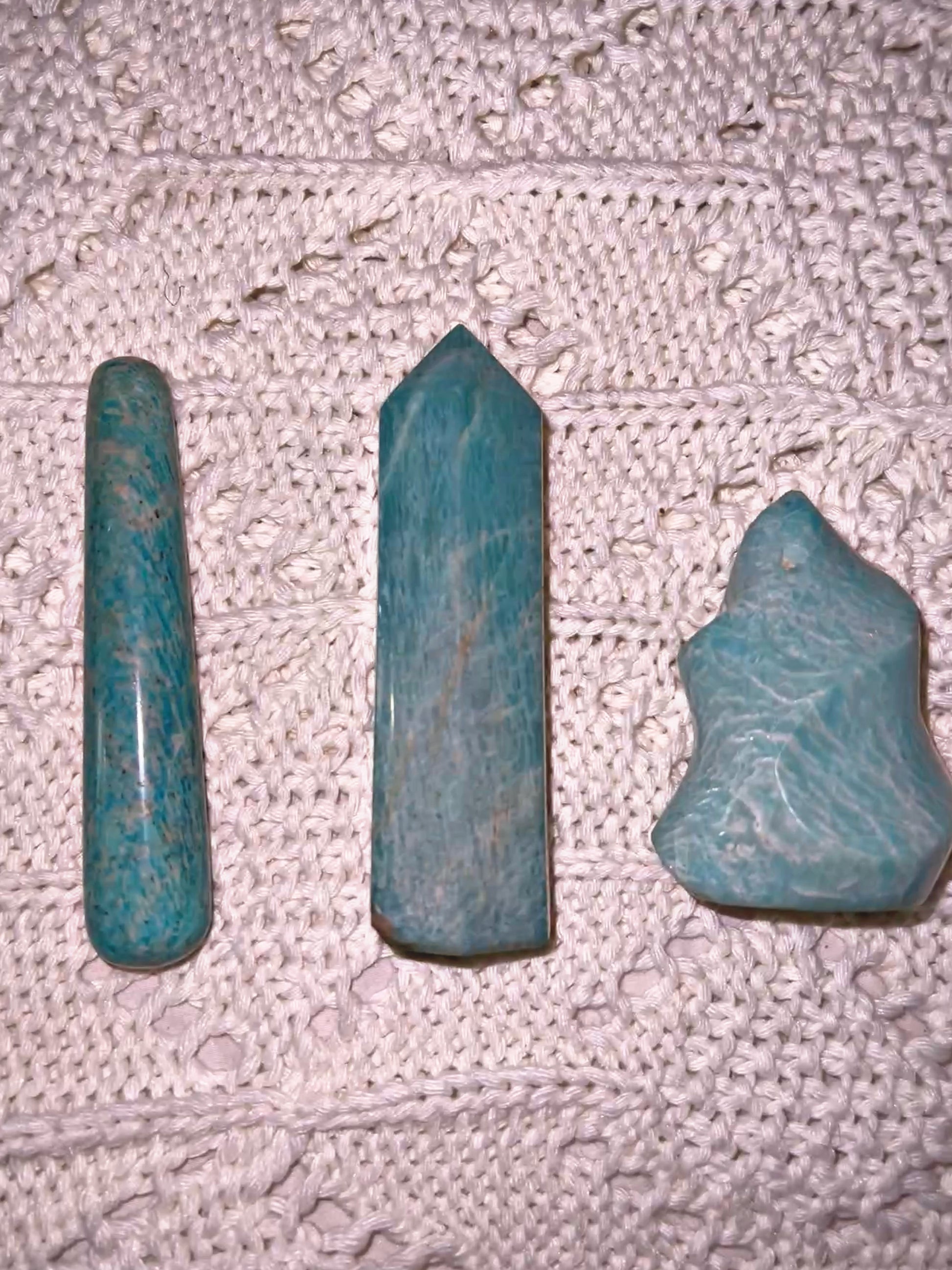 3 Amazonite Healing Handmande Crystals – Empower Your Spirit with Calming Energy, Stress Relief, and Throat Chakra Balance