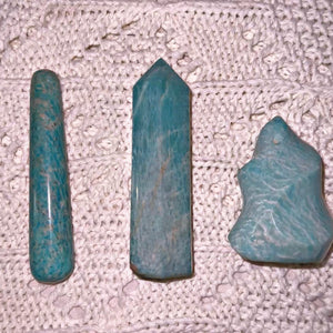 3 Amazonite Healing Handmande Crystals – Empower Your Spirit with Calming Energy, Stress Relief, and Throat Chakra Balance