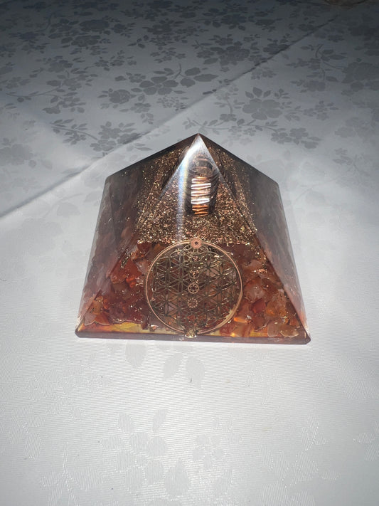 Carnelian Sigil Copper Charged Orgone Crystal Generator & Pyramid (Rare) (Sends Creative intentions to the universe)