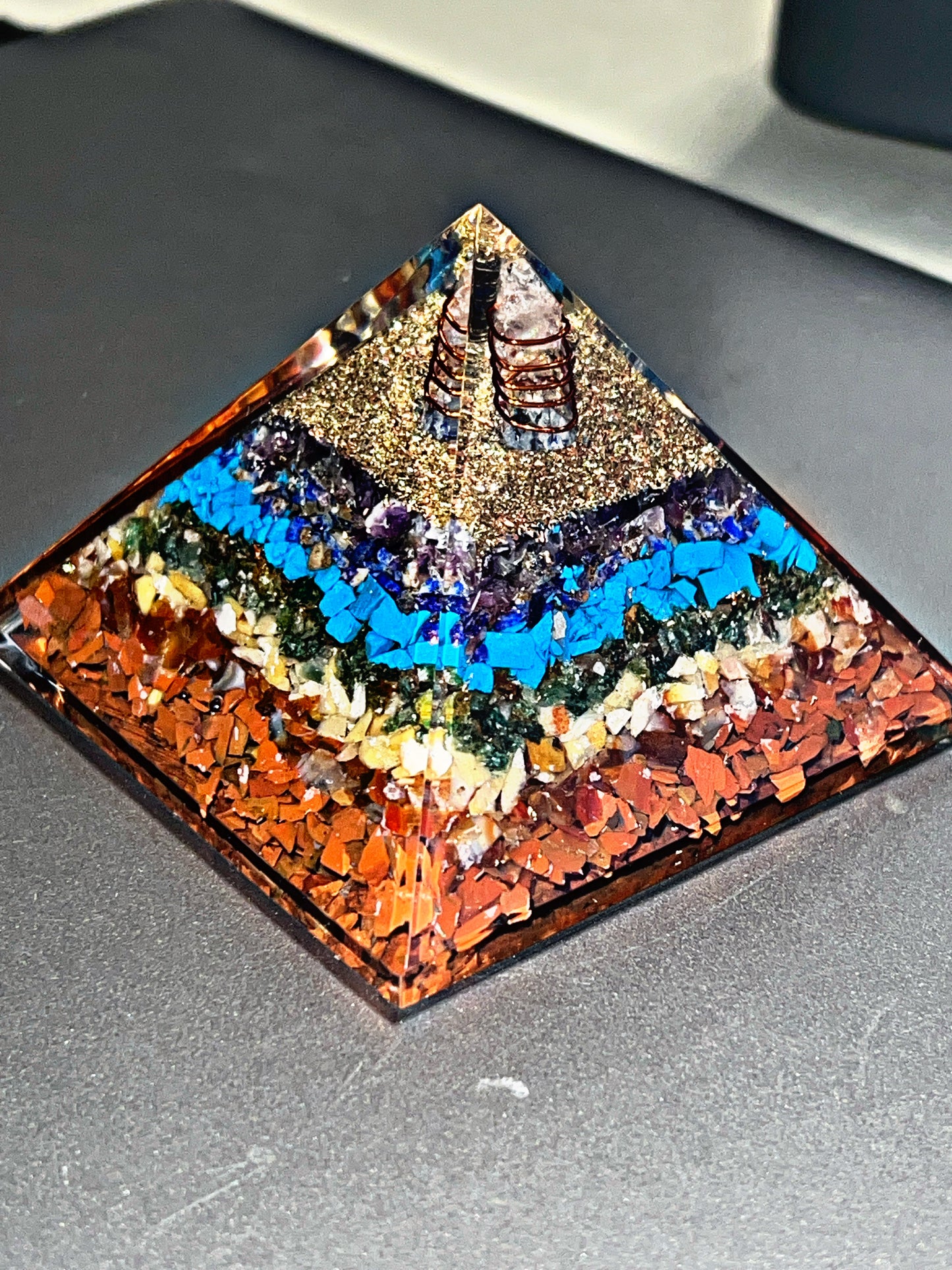 7 Chakra Sigil Copper Charged Orgone Crystal Generator & Pyramid (Rare) (Sends Creative intentions to the universe)