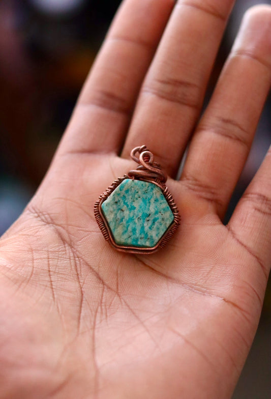 Amazonite- Luxury Copper Wrapped Crafted Crystal Gift For Harmony & Communication