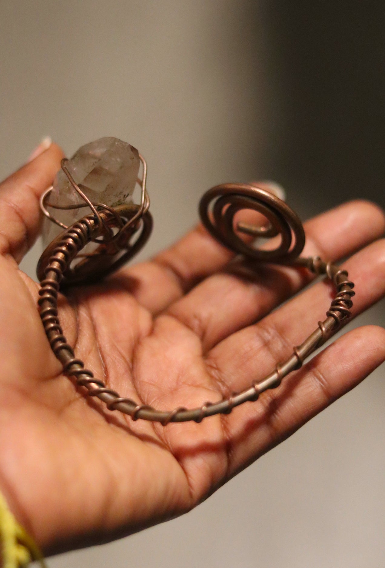 Clear Quartz Bracelet- Luxury Copper Wrapped Crafted Crystal Gift For Heart, Protection & Leadership