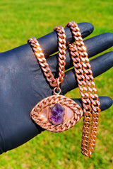 Copper Cuban Link Chain And Eye Pendant