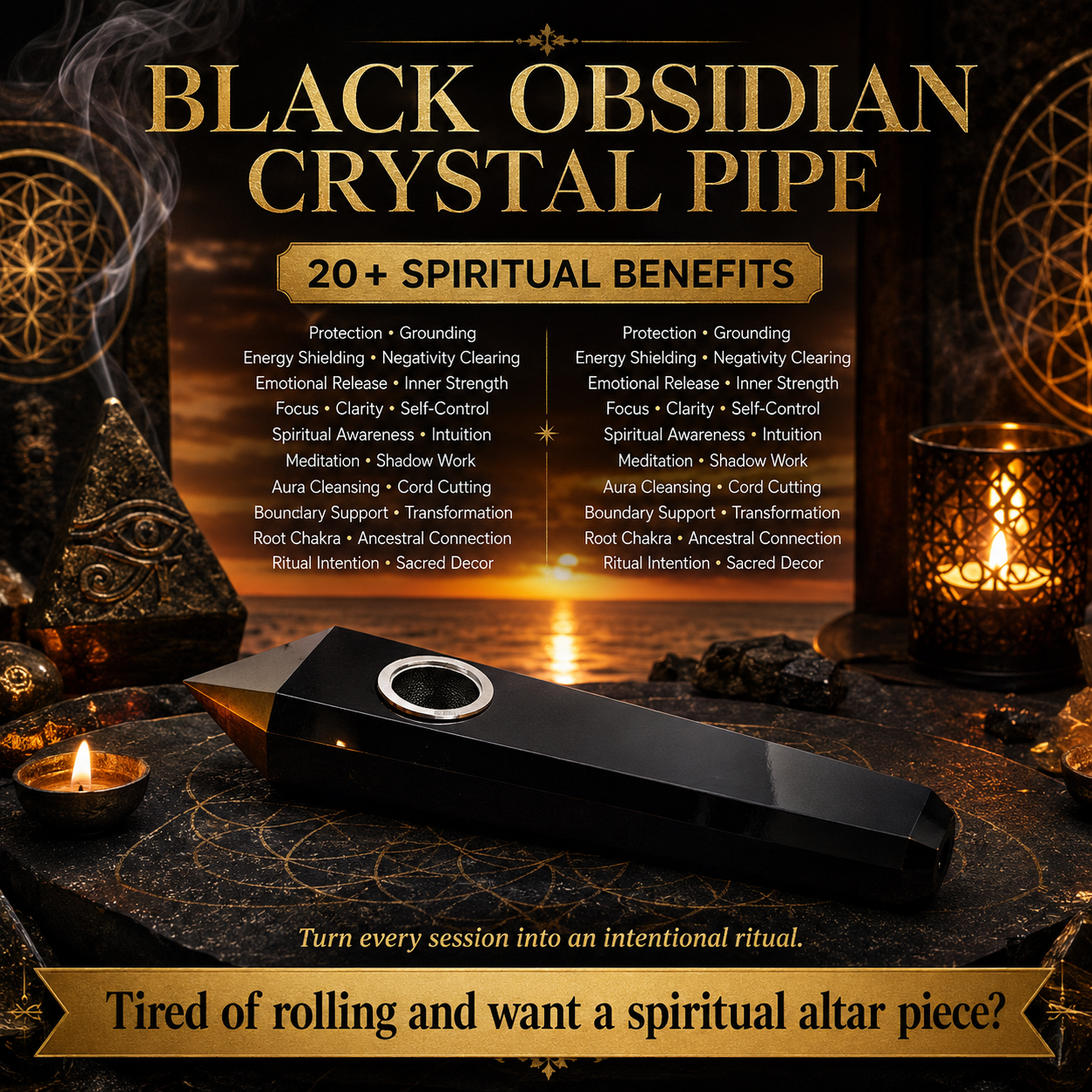 Black Obsidian Crystal Smoke Pipe – Grounding Stone Pipe for Herbs
