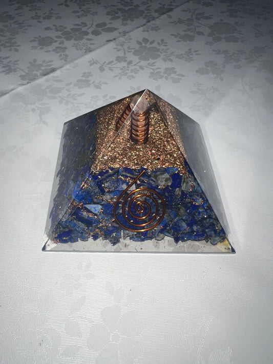 Lapis Lazuli Sigil Copper Charged Orgone Crystal Generator & Pyramid (Rare) (Sends Your Intention Out)